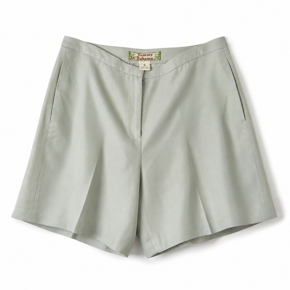 Tommy Bahama 100% Silk Sage Green Tailored Dress Shorts Sz 6 resort vacation